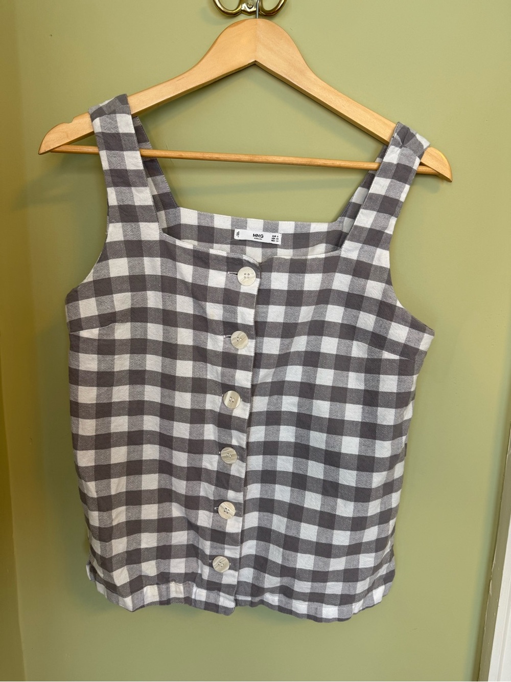 Mango Gray and White Gingham Button-Front Camisole
